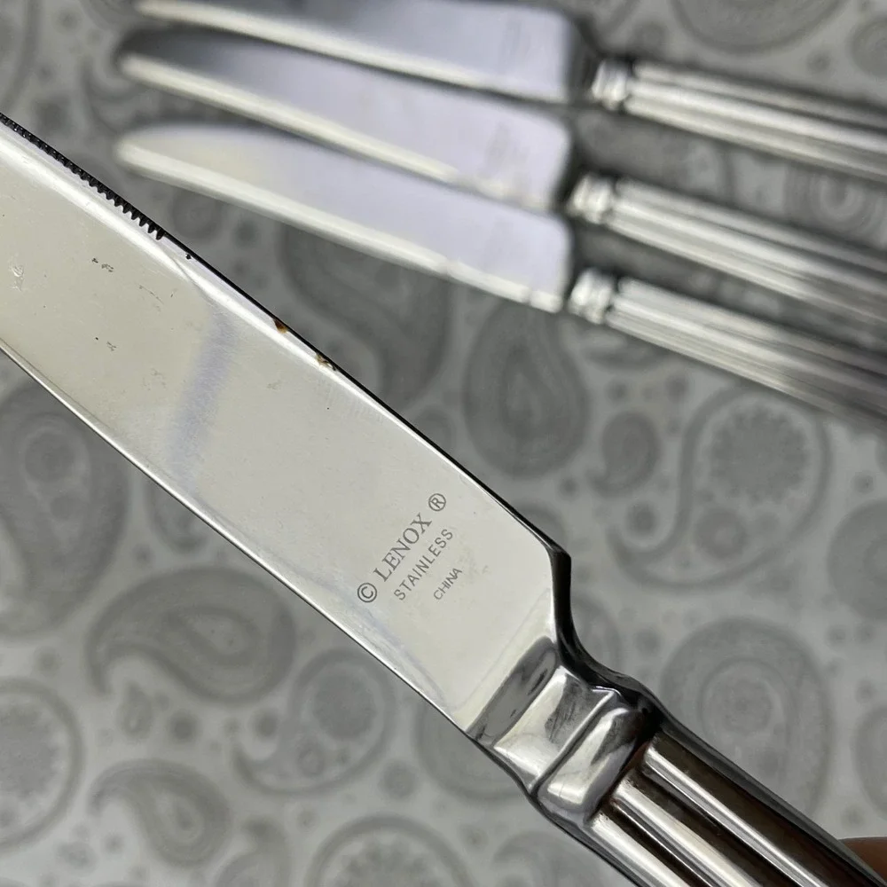 Lenox Federal Platinum Dinner Knives Set of 4 Stainless Steel Ribbed Handle